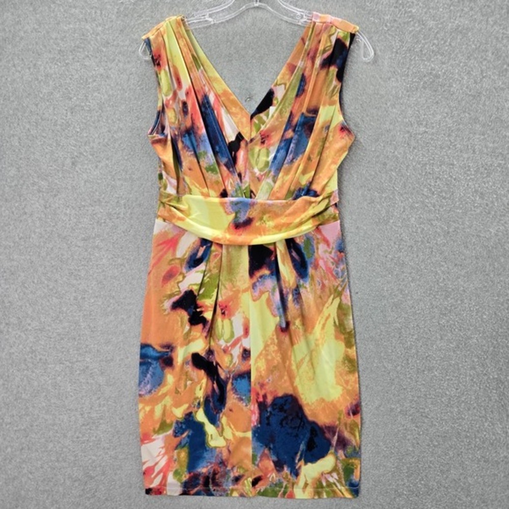 Simply Vera Vera Wang Women Dress‎ PM Orange Shift Pleated Sleeveless V Neck